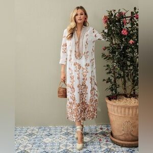 Tuckernuck x Ro’s Garden Clorinda Embroidered Long Caftan Kaftan in Leaf Sand